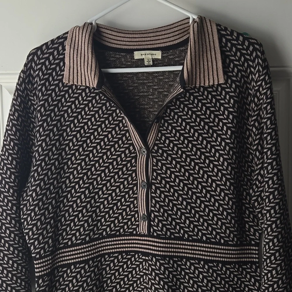 Max Studio Collared Long Sleeve Heavy Knit Dress